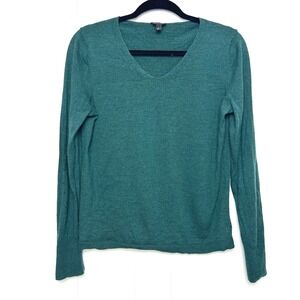 Talbots‎ Pure Merino Wool V Neck Long Sleeve Sweater Top Women's Size L Green